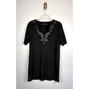 Zara Black Faux Suede Studded Rhinestone Tunic Mini Dress Medium Western Cowgirl